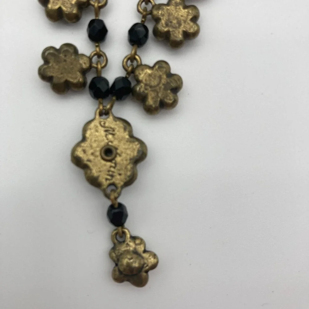 Vtg Michal Negrin Black Pink Beaded Floral Daisy Chain Choker Crystal Accents - Picture 4 of 9